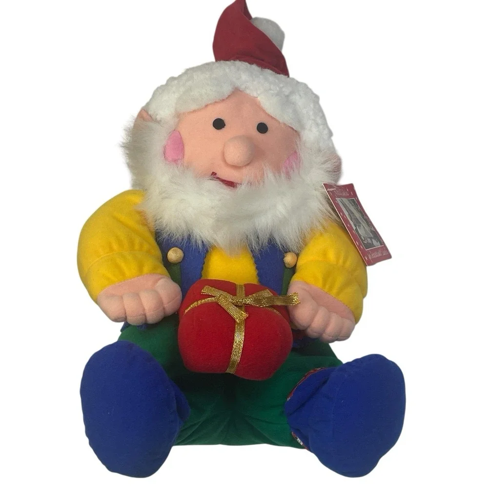 International Silver Co Santa Plush Figure w/ Gift Tag 1990s VTG
